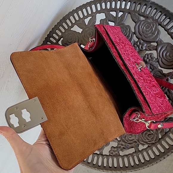 Patricia Nash Chauny Satchel Magenta Leather Tooled Handbag Purse. - Picture 8 of 10
